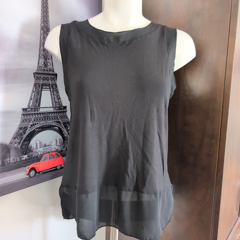 LOFT Black Sleeveless Chiffon-Hem Tank